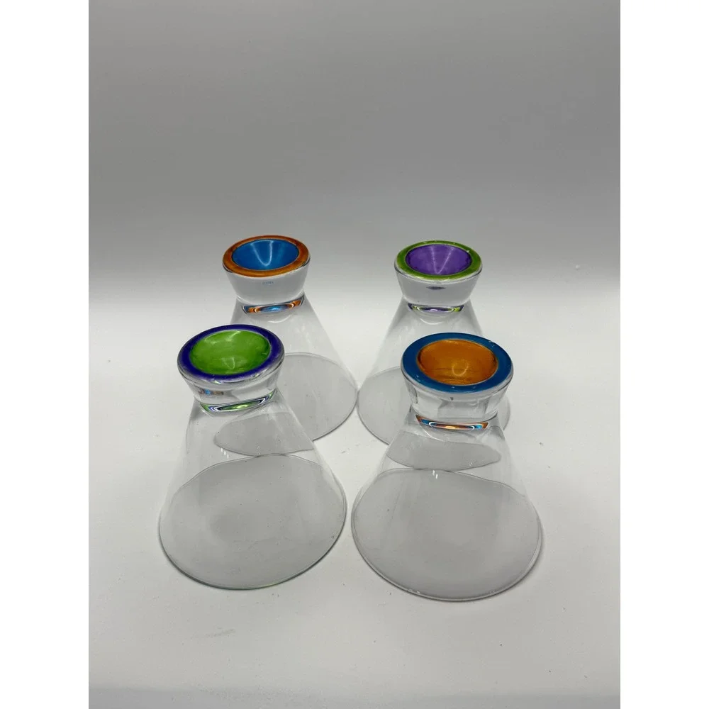 Dansk MCM Stemless Matini Glasses Set of 4 Colorful Base Multi Color Ring
